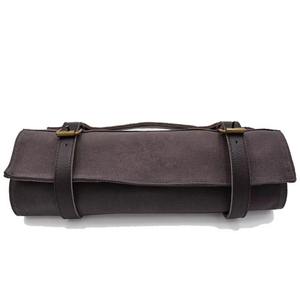 Dark Brown Canvas <b>Tool</b> <b>Roll</b> With Leather Straps And Brass Buckles Durable Equipment Storage Bag - Product Image 3