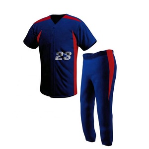 Men's Baseball Uniform Set Navy Blue <b>Red</b> Accent Short Sleeve Jersey Pants Moisture Wicking V-Neck Athletic Fit Sublimated Print - Product Image 1