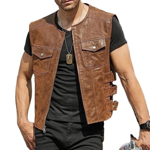 Chaqueta sin mangas ajustada de estilo callejero para hombre, ropa de calle Real de cuero, chaquetas cortas de Ciclismo de moda con cremallera y soporte - Product Image 1