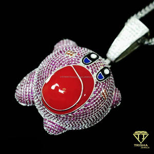 Pendentif en moissanite en forme de visage d'ours de dessin animé, en argent sterling 925, rose glacé, bijoux hip-hop personnalisés - Product Image 6