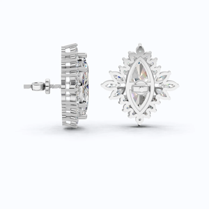 Boucles d'oreilles clous en or massif 14K plaqué rhodium, diamant de laboratoire taille marquise, halo floral, 2,50 carats au total, certifiées IGI, style Art Déco tendance - Product Image 6