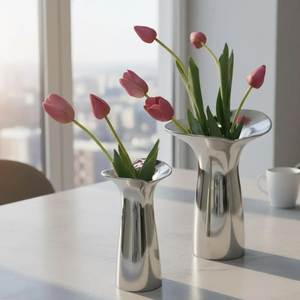 Jarrón de flores de aluminio plateado personalizado y hecho a mano para decoración del hogar y jardín, macetas para centros de mesa de eventos y bodas - Product Image 1