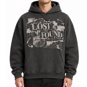Sudadera con capucha para hombre de alta calidad, lavada al ácido, con estampado gráfico negro, estilo streetwear. - Product Image 1