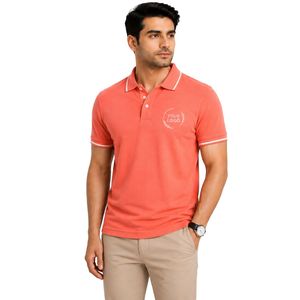 Polo pour homme en corail rose premium avec col contrastant blanc, bordure des manches, broderie personnalisée du logo Laurel, manches courtes, décontracté, golf - Product Image 1