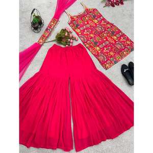 Ensemble de soirée bleu pour femmes SSR Designer avec haut fantaisie, dupatta et sharara - Product Image 2