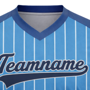 Camiseta de Béisbol Personalizable con Rayas Azules y Cuello en V, Nombre del Equipo y Número del Jugador Personalizados, para Ropa Deportiva y Uniformes Masculinos - Product Image 5