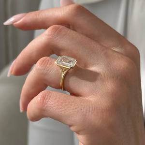 4 Carat Emerald Cut E VVS2 Lab Grown Diamond Bezel Set <b>Split</b> Shank Solitaire <b>Ring</b> , Art Deco <b>Ring</b> Yellow Gold , IGI Certified - Product Image 4