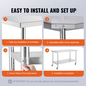 Banco da Lavoro in Acciaio Inox Resistente 30 X 60 X 38 Pollici con 4 Ruote e 3 Livelli di Altezza Regolabili per Preparazione Alimenti - Product Image 6