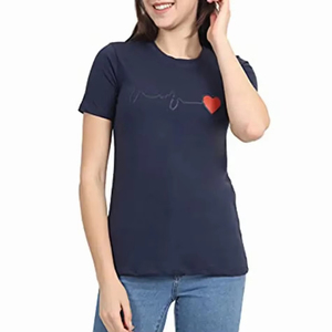 เสื้อยืดแขนสั้นสีน้ำเงินกรมท่าสำหรับผู้หญิง คอกลม ทรงเข้ารูป ผ้าวูลแคนวาส สวมใส่สบาย แห้งเร็ว ระบายอากาศได้ดี เหมาะสำหรับฤดูร้อน - Product Image 1