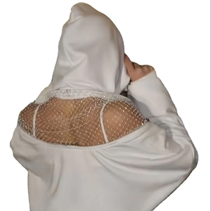 Sudadera con capucha de mujer de nuevo diseño personalizado, bordada, oversize, con hombros caídos, 450GSM, para otoño/invierno, con espalda descubierta y malla hueca en el hombro, estilo urbano - Product Image 5