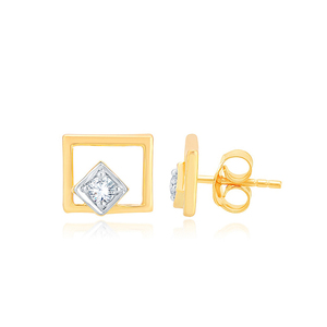 Pendientes de Diamantes Rectangulares con Diseño Floral en Oro de 14K, Diamantes Cultivados en Laboratorio de Corte Redondo, Joyería Fina y Elegante - Product Image 1