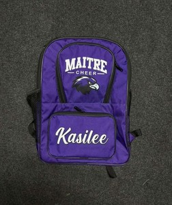 Sac à dos de cheerleading personnalisé avec logo d'équipe, 100 % polyester, violet, pour équipes de cheerleading, écoles et voyages sportifs - Product Image 1
