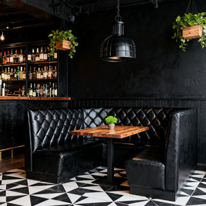 Design personalizzato semicerchio ristorante nero Tufted divano stand tavolo marrone Set ristorante - Product Image 3