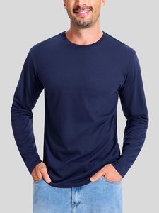 Men's Athletic <b>Patchwork</b> Long Sleeve O-Neck T-<b>Shirt</b> with Custom Embroidery Breathable Corduroy Fabric Lower Hem Logo Position - Product Image 1