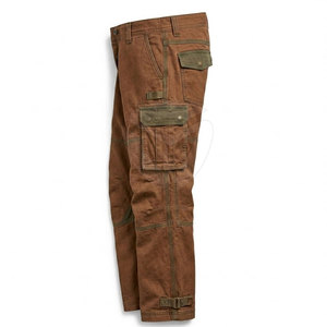 <b>Men's</b> <b>Brown</b> Canvas <b>Cargo</b> Pants Multiple Pockets Workwear Style Mid Waist Button Fly Straight Fit Autumn Wear - Product Image 4