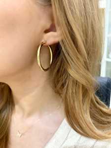 3mm Thick Large <b>Gold</b> Hoop Earring 14k 18k <b>Solid</b> <b>Gold</b> Minimalist Modern Elegant Statement Hollow Lightweight <b>Huggies</b> Fine Jewelry - Product Image 2