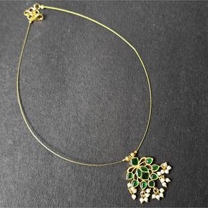 Platinum Gold-Plated Invisible Chain with Floral Jadau Pearl and Diamond Pendant - Product Image 2