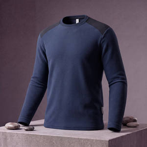 T-shirt à manches longues col rond en coton gaufré respirant 100 % coton de haute qualité, style américain, tendance, ample, décontracté, mode urbaine - Product Image 1