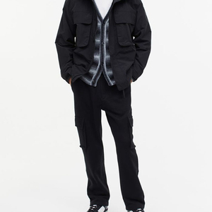 Men's Black Cargo Pants Elastic Waist Multiple Pockets Workwear <b>Style</b> Midweight Cotton Breathable Autumn Wear - Product Image 1