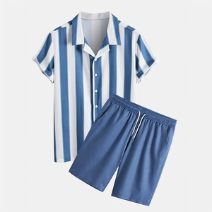 Ensemble de 2 pièces pour homme, chemise hawaïenne décontractée à manches courtes et short de plage, vêtements de rue, été, 100% polyester - Product Image 5