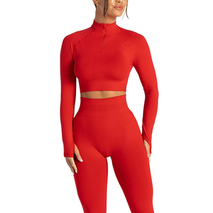 Haut court léger sans couture à manches longues pour femme, taille haute, idéal pour la gym, le fitness et le yoga - Product Image 6