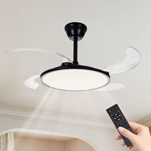 Ventilatore da soffitto moderno nero da 42 pollici con luce LED, pale retrattili e telecomando, serie Dinn a basso profilo - Product Image 1