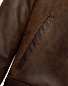 Chaqueta de Cuero Genuino Marrón para Hombre, Cuello Camisero, Cierre de Cremallera, Corte Regular, Estilo Motero, para Otoño - Product Image 5
