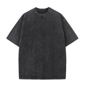 เสื้อยืดคอตตอนโอเวอร์ไซส์สำหรับผู้ชาย คอกลม แขนสั้น สีพื้น ผ้าเจอร์ซีย์ลำลอง ซักแล้ว ทรงหลวม สไตล์วินเทจ - Product Image 5