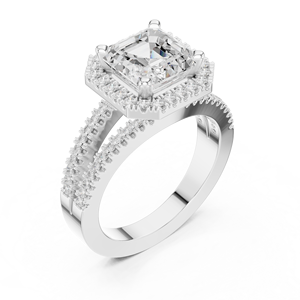 Bague de mariage pour femme en or blanc 14 carats avec diamant de laboratoire taille Asscher classique de haute qualité, certifié GRA, prix raisonnable - Product Image 5