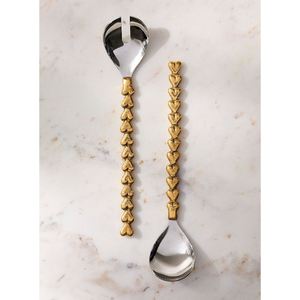 Cuillères et fourchettes à salade en acier inoxydable exclusives, design moderne, finition argentée, ustensiles de service en métal pour usage hôtelier - Product Image 5