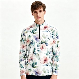 Custom Men's Quarter Zip Golf Pullover Polyester Long Sleeve Sublimation Sports Training Top OEM Wholesale - Product Image 2
