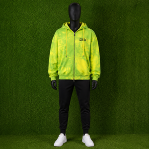 Sudadera con capucha y cremallera personalizada al por mayor, estilo streetwear, tie-dye, oversize, con lavado ácido, de forro polar, verde neón, unisex, tipo chaqueta con cremallera - Product Image 3