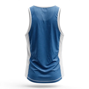AMKOOR ENTERPRISES Camiseta deportiva sin mangas de poliéster transpirable para hombre con cuello redondo y capucha con pedrería en azul océano y blanco (240 g) - Product Image 2