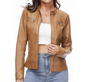 Designer New Women's Stand Collar Genuine Sheepskin Leather <b>Jacket</b>, <b>Short</b> Loose Fit, Versatile Coat for Spring and Autumn - Product Image 1