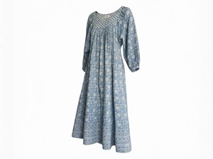 Vestido Maxi de Algodón con Mangas Abullonadas Tres Cuartos, Cuello Redondo, Corte Holgado, Diseño Estampado, Ropa de Fiesta de Verano para Mujer, Bolsillo Bordado - Product Image 2