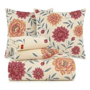 Juego de Ropa de Cama de 5 Piezas: 1 Sábana, 2 Cojines Acolchados con Cierre, 2 Fundas de Almohada, Algodón Grueso, Beige y Rosa (90X100 Pulgadas) - Product Image 1