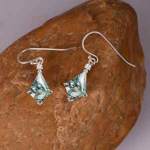 Pendientes de Plata de Ley 925 con Ágata Musgosa Natural en Forma de Cometa, Estilo Vintage, con Gema de Corte Cometa, Pendientes de Piedras Preciosas Naturales para Novia - Product Image 2