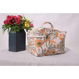 Grande trousse de maquillage matelassée en coton faite à la main, imprimé floral, organiseur de cosmétiques, trousse de toilette de voyage, sac de rangement à fermeture éclair - Product Image 1