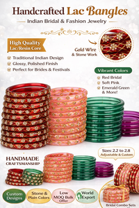 Bracelets en laque faits à la main avec fil doré et pierres, ensemble de bracelets de mariée, bijoux traditionnels indiens empilables en résine - Product Image 6