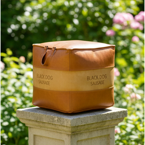 Cómodo Puff de Lona y Cuero con Relleno de Fibra de Algodón, Reposapiés, Asiento Adicional para Salas de Estar y Dormitorios, Taburete que Ahorra Espacio - Product Image 2