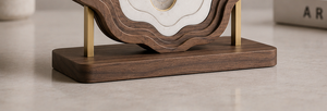 Modern Wooden Desk <b>Clock</b> With Agate Inlay Quartz Movement Silent Design Oval Shape - Product Image 3