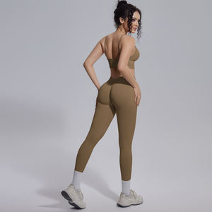 High Waist Seamless Yoga <b>Leggings</b> Set <b>for</b> <b>Women</b> Solid Red Sporty Two Piece Outfit Stretch <b>Compression</b> Tummy Control - Product Image 3