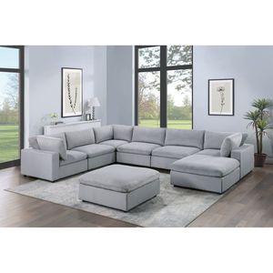Dark Gray 8pc Modular Sectional <b>Set</b> Corduroy Upholstery Living Room Couch with 3x Corner <b>Wedges</b> 3x Armless Chairs 2x Ottomans F - Product Image 1
