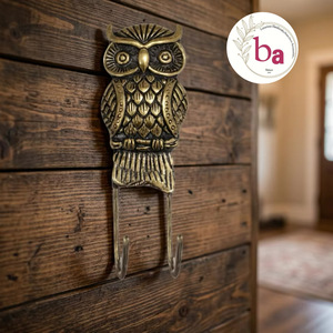 Patère murale Ba Owl en fonte, style vintage, 1 crochet, motif couronne, faite à la main, écologique, porte-manteau décoratif - Product Image 1