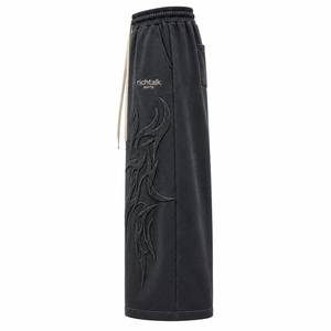 Men's Wide Leg <b>Fleece</b> <b>Pants</b> Embossed 3D Design Elastic Waist Drawstring Sporty Autumn Casual Trousers - Product Image 3