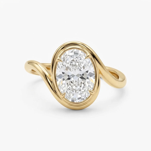 Bague solitaire ovale en diamant de laboratoire, plaqué or 18 carats, avec bande torsadée et sertissage demi-cerclage à griffes, pour mariage, anniversaire, fiançailles - Product Image 1