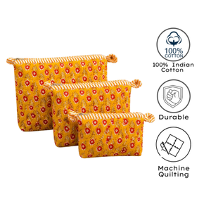 Jaipur Block Print <b>Toiletry</b> Bag Set of 3 Sizes Multi-Function Cosmetic <b>Storage</b> Travel Organizers Daily Use Durable Machine Wash - Product Image 3