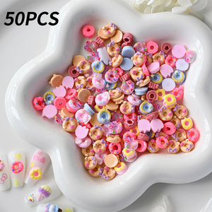50 pièces/sac Breloques 3D en résine pour nail art en forme de donut, Appliques de strass à dos plat pour nail art <span class=keywords><strong>libellule</strong></span> DIY, Décoration d'<span class=keywords><strong>ongles</strong></span> DIY - Product Image 4