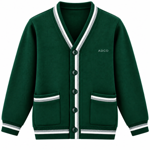 Wholesale Custom Winter <b>Men's</b> School <b>Cardigan</b> Knit Sweater V Neck Button Front with Logo Solid Ribbing - Product Image 1