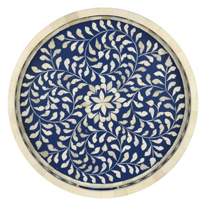 Plateau de service rond en incrustation d'os vert fabriqué à la main en résine et MDF pour la décoration de maison et de table de luxe - Product Image 5
